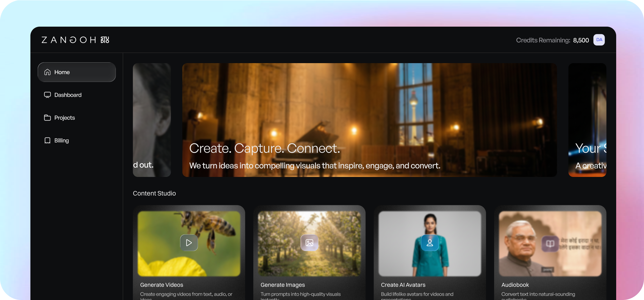 Zangoh Studio SaaS App Interface Preview